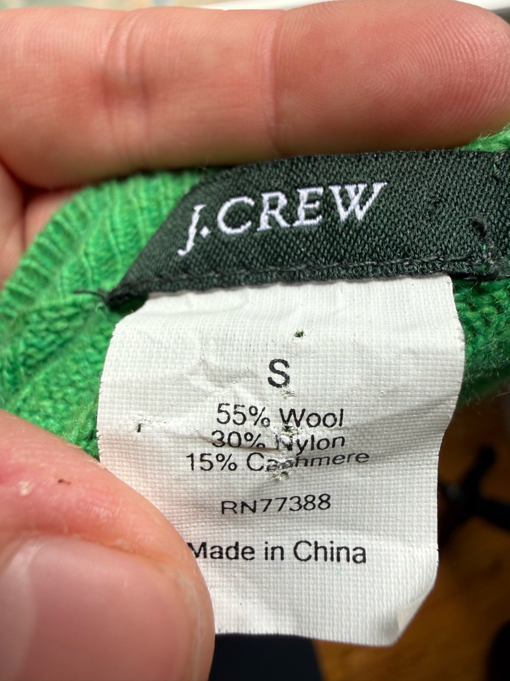 J.Crew Green Cable Knit Sweater Wool Cashmere Blend Crewneck Fitted Preppy Small - Picture 4 of 7